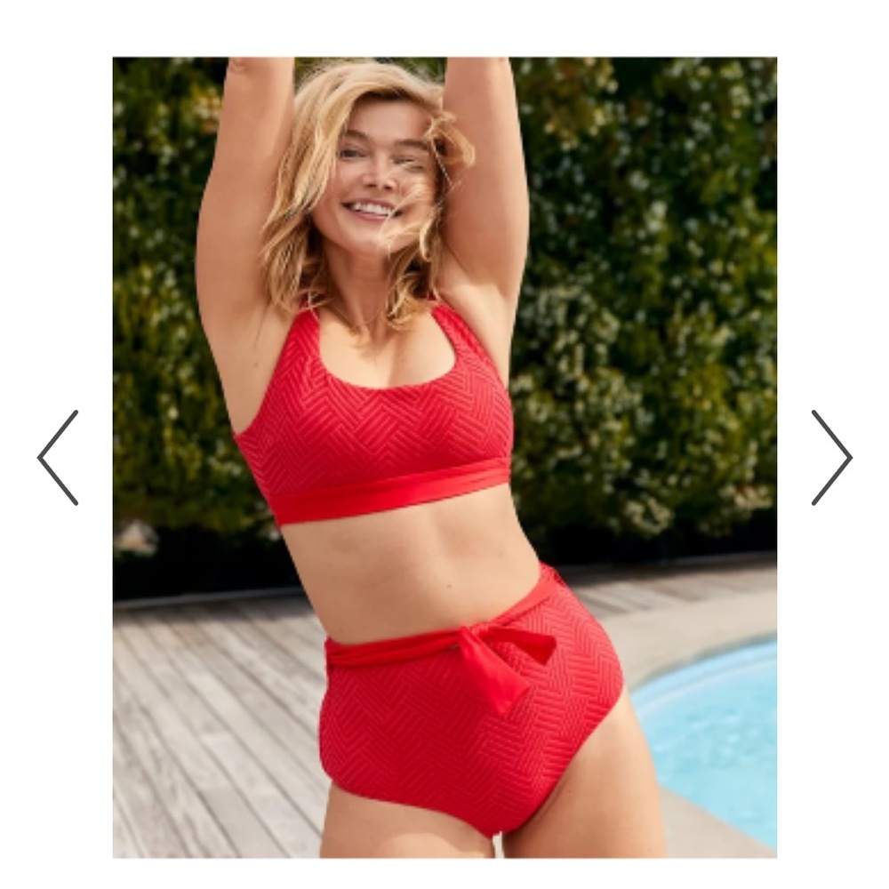 Aerie textured red scoop bralette bikini top